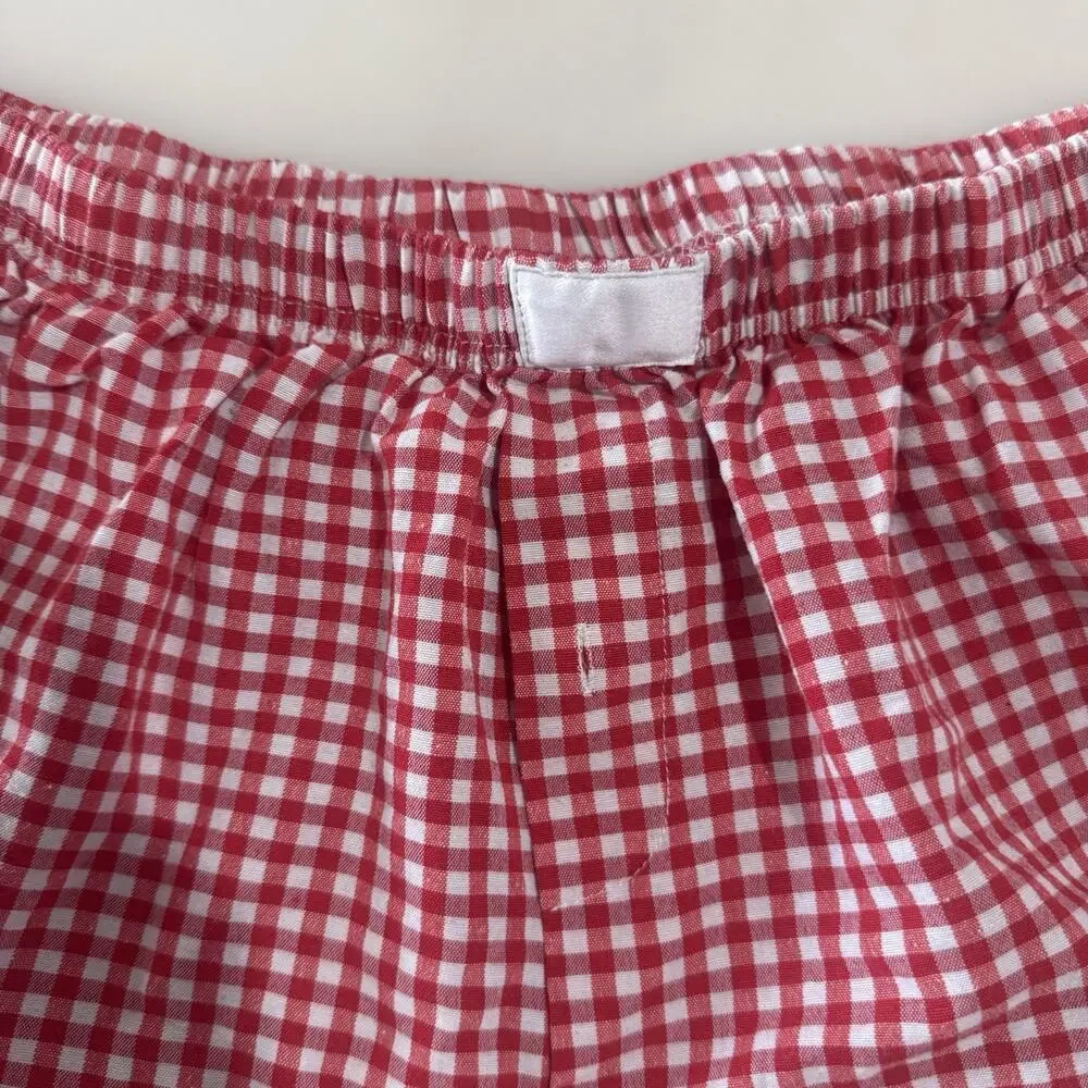 Red White Gingham Plaid Boxer Shorts Women’s L Lounge Pajama Coquette Pinterest